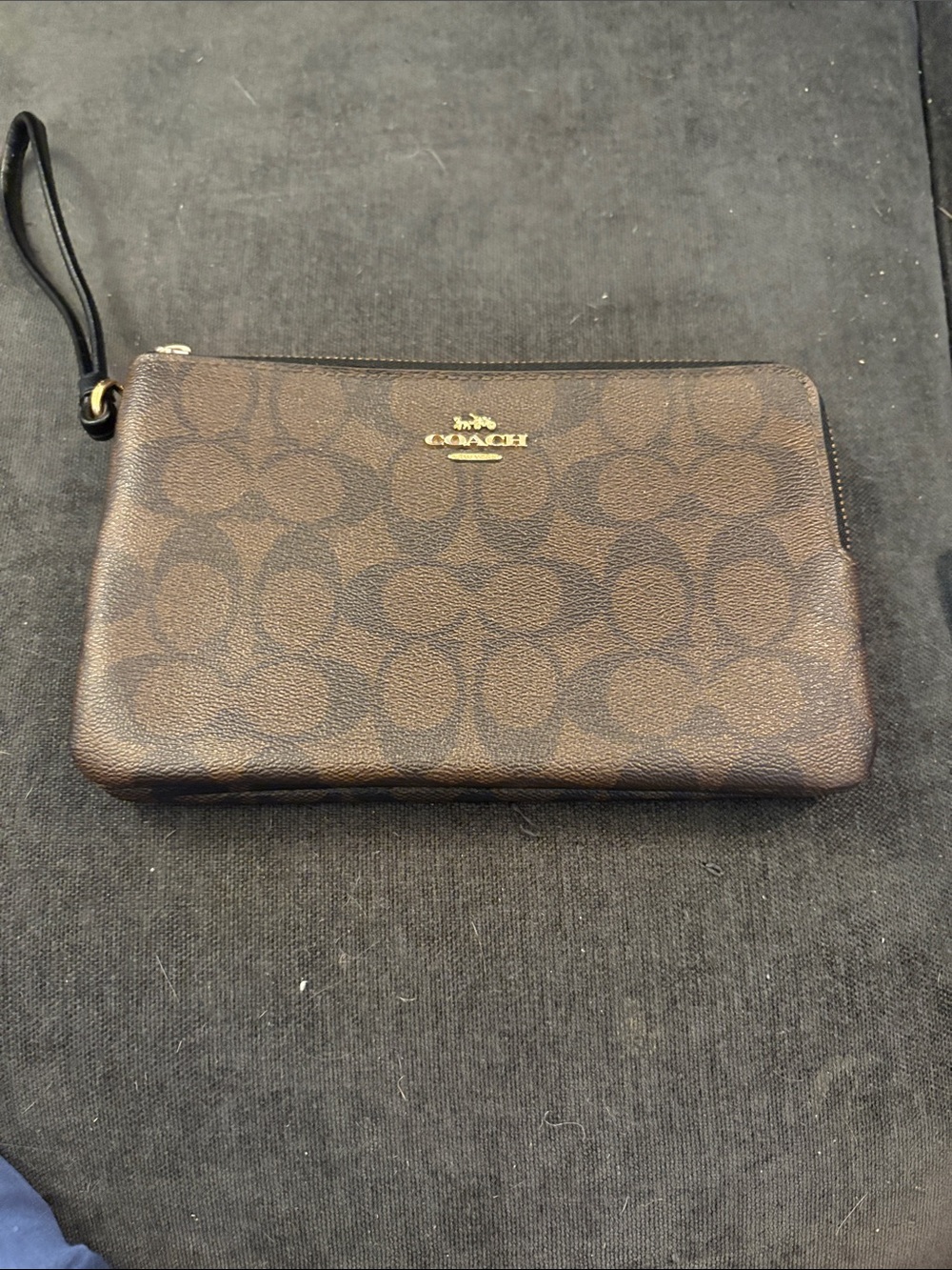 Coach Brown Signature Corner Zip Wristlet